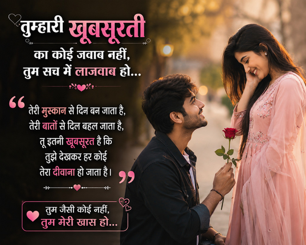दिल छू लेने वाली 35+ खूबसूरत लड़की के लिए शायरी हिंदी | Khubsurat Ladki Ke Liye Shayari 2026 2 tareef shayari for beautiful girl