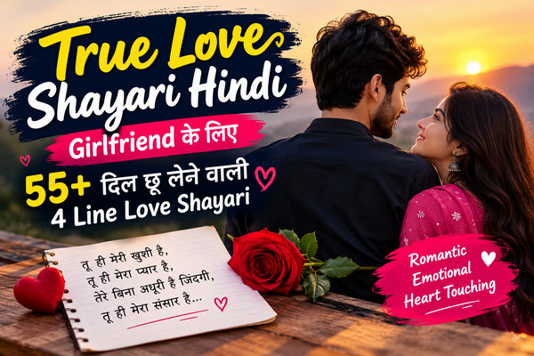 True Love Shayari Hindi ❤️ Girlfriend के लिए दिल छू लेने वाली 4 Line Love Shayari